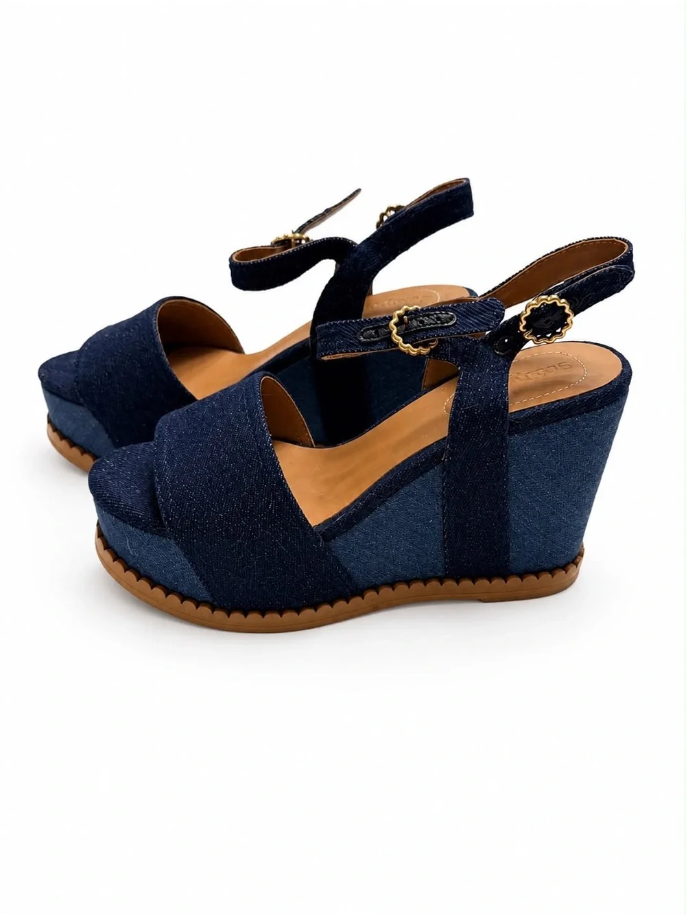 See By Chloe Navy Denim Platform Wedge Sandals